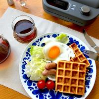 アメリカンワッフルプレートの朝ごはん